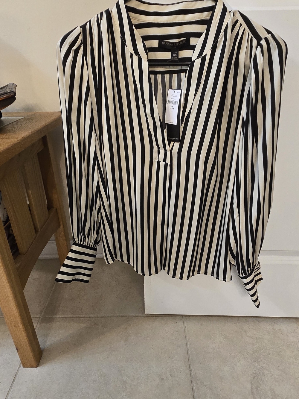 Banana Republic Black & White Vertical Stripe V-Neck Blouse